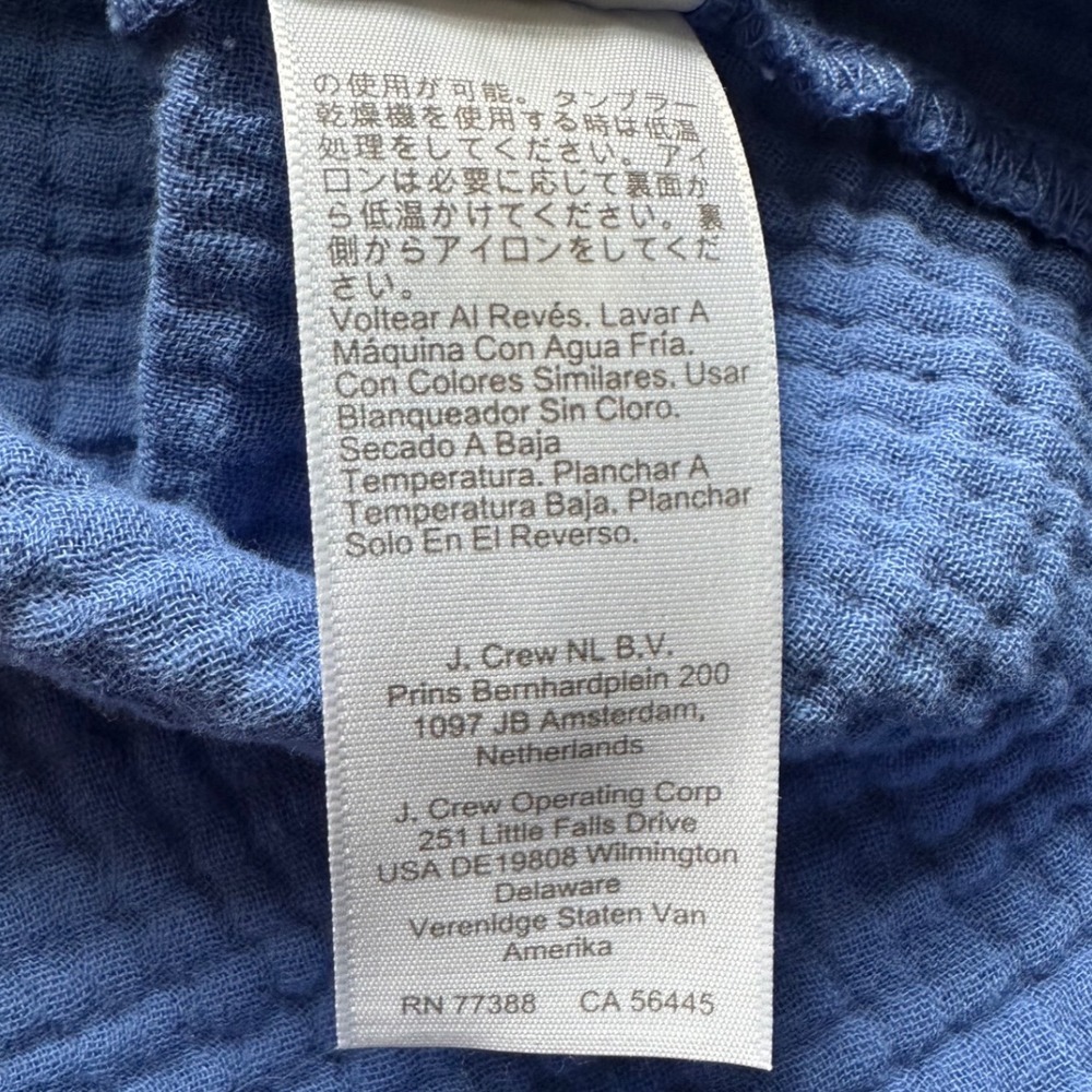 J.Crew Gauze Cotton Peasant Blouse Top XS Blue Boho Coastal Chic Euro Summer - Picture 9 of 9